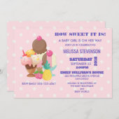 アイスクリームと水玉模様の赤ちゃん女の子のシャワー 招待状 (正面/裏面)