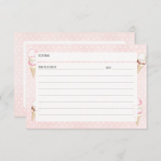アイスクリームと水玉模様ピンクレシピカード エンクロージャーカード (正面/裏面)