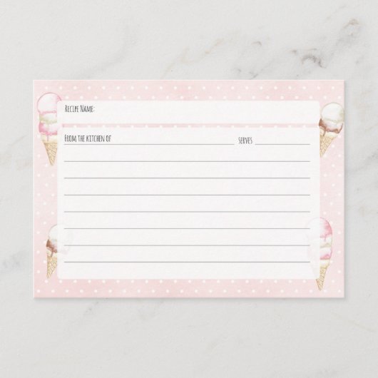 アイスクリームと水玉模様ピンクレシピカード エンクロージャーカード (正面)