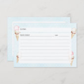 アイスクリームと水玉模様ブルーレシピカード エンクロージャーカード (正面/裏面)