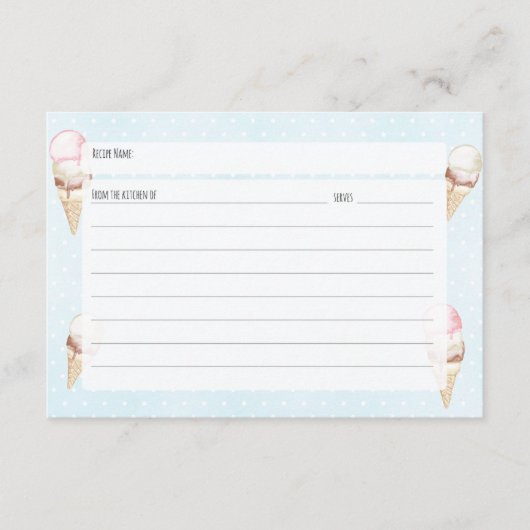 アイスクリームと水玉模様ブルーレシピカード エンクロージャーカード (正面)