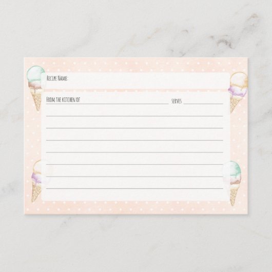 アイスクリームと水玉模様レシピカード エンクロージャーカード (正面)
