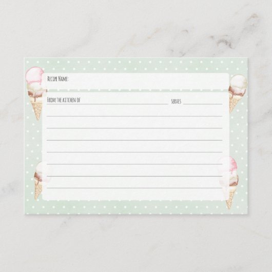 アイスクリームと水玉模様レシピカード エンクロージャーカード (正面)