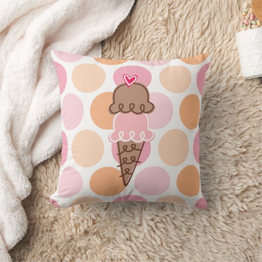 アイスクリームと水玉模様枕 クッション (ブランケット)