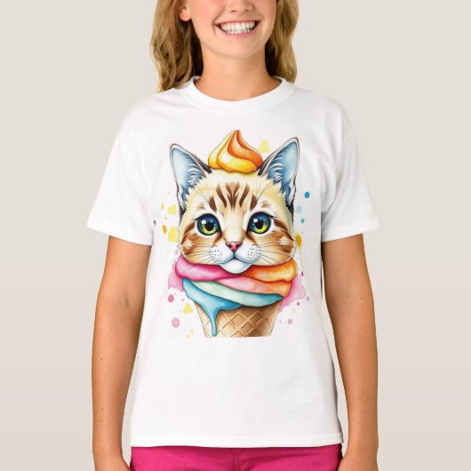 アイスクリームと猫のTシャツ Tシャツ (正面)