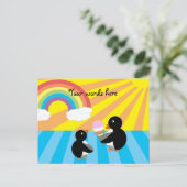 アイスクリームと虹を持つペンギン ポストカード (スタンド正面)