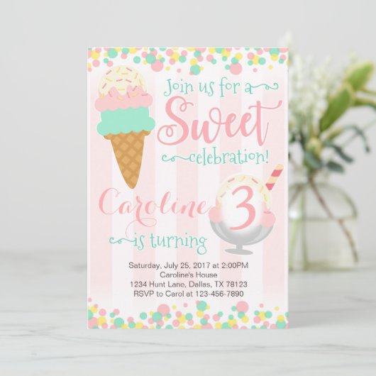 アイスクリームのアイスキャンデーの誕生日のパーティの招待状 招待状 (スタンド正面)