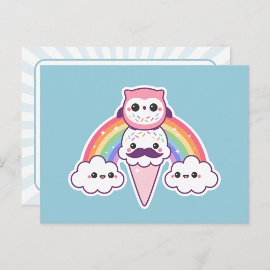 アイスクリームのコーンが可愛いフクロウ ポストカード (正面/裏面)