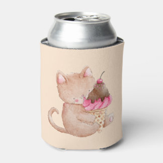 アイスクリームのコーンを持ったかわいい猫 缶クーラー