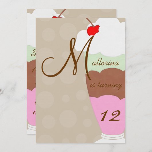 アイスクリームのサンデーの誕生日のパーティの招待状 招待状 (正面/裏面)