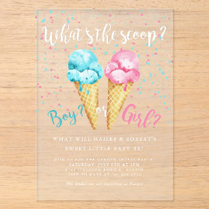 アイスクリームのジェンダーリビールパーティー What's The Scoop アクリル招待状