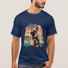 アイスクリームのトラックで待つジャーマンシェパード警察犬 Tシャツ