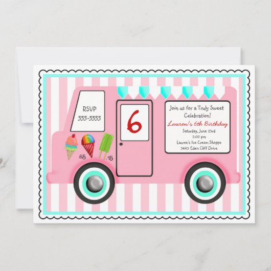 アイスクリームのトラックの誕生日の招待状 招待状 (正面)
