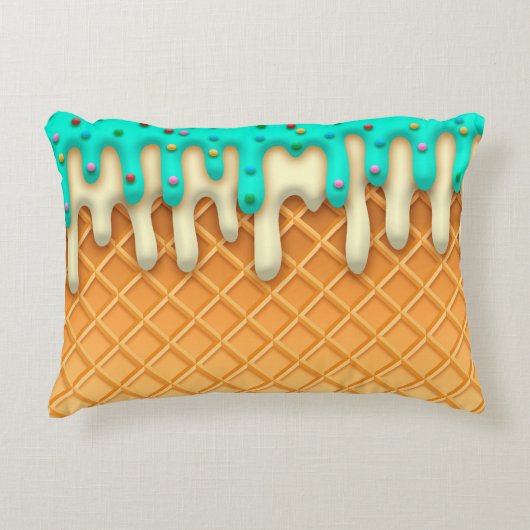 アイスクリームのドリップワッフルコーンミントと散水器 アクセントクッション (正面)