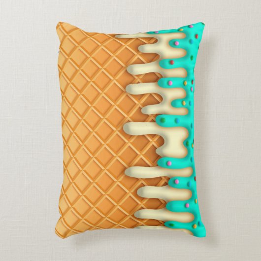 アイスクリームのドリップワッフルコーンミントと散水器 アクセントクッション (正面(垂直))