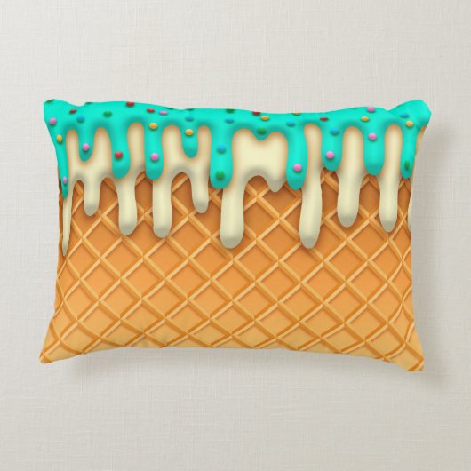 アイスクリームのドリップワッフルコーンミントと散水器 アクセントクッション (裏面)