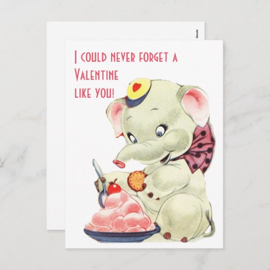 アイスクリームのバレンタインデーのヴィンテージ象 シーズンポストカード (正面/裏面)