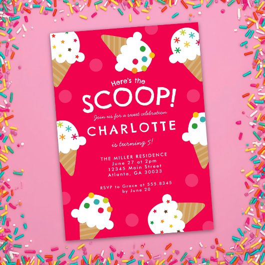 アイスクリームのバースデーパーティー Here's the Scoop Ice Cream Birt 招待状