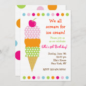 アイスクリームのバースデーパーティ招待状 招待状 (正面/裏面)