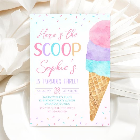 アイスクリームのバースデー招待状「Here's the Scoop」 招待状