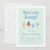 アイスクリームのバースデー招待状「Here's the Scoop」 招待状 (正面/裏面)