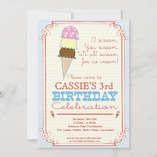 アイスクリームのパーティの招待状 招待状 (正面)