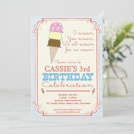 アイスクリームのパーティの招待状 招待状 (スタンド正面)