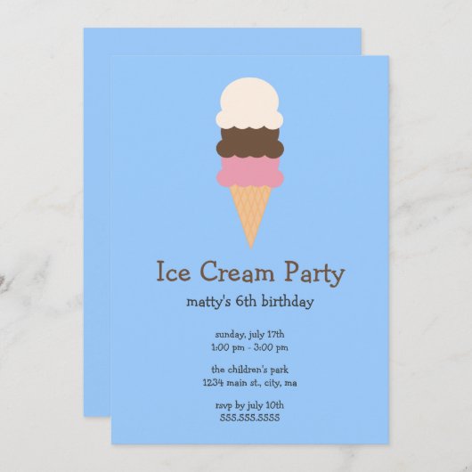 アイスクリームのパーティの招待状 招待状 (正面/裏面)