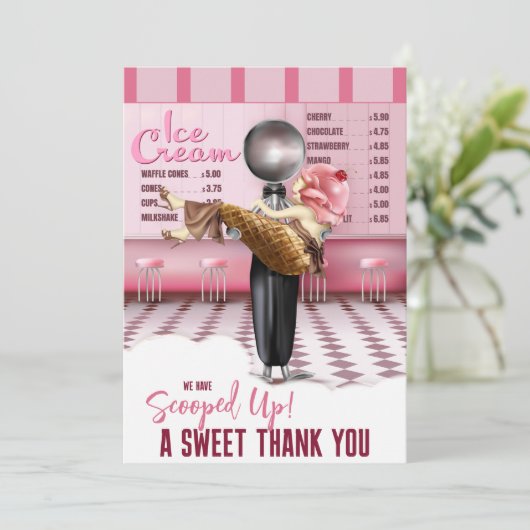 アイスクリームのブライダルシャワーのお礼メッセージ サンキューカード (スタンド正面)