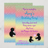 アイスクリームのレインボースターズのペンギンの招待 招待状 (正面/裏面)