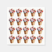 アイスクリームのワッフルコーンチョコレートストロベリートッピング スタンダードカクテルナプキン (正面)