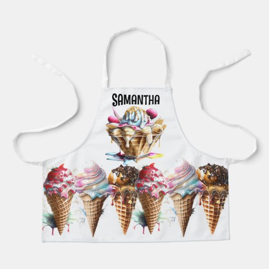 アイスクリームのワッフルコーンチョコレートデザートトッピング エプロン (正面)