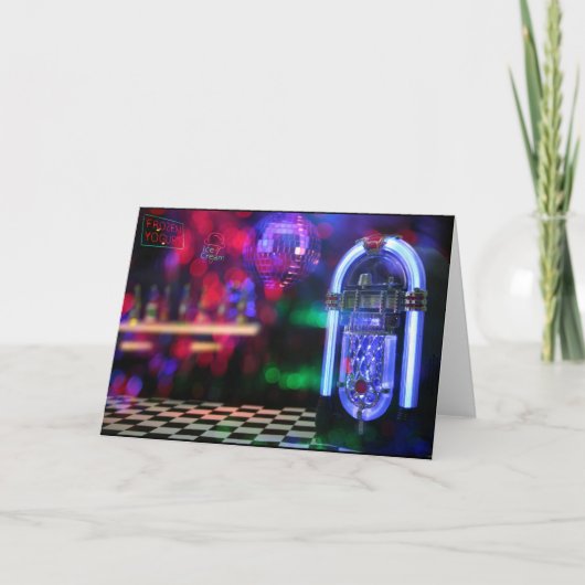 アイスクリームの印およびヴィンテージのジュークボックス カード (正面)