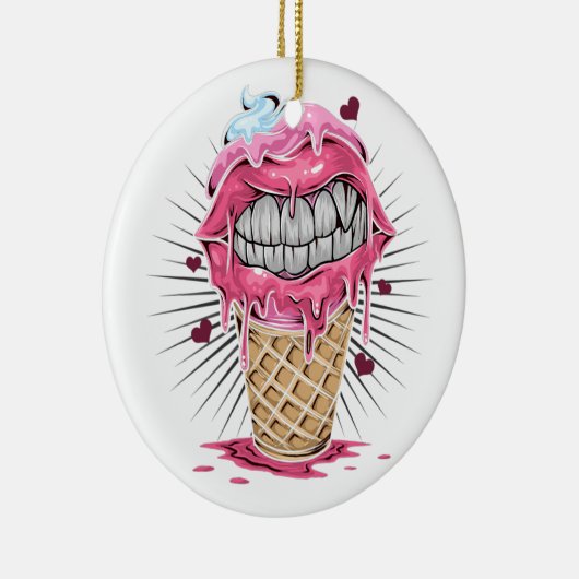 アイスクリームの唇と歯がバレンタインのアートワークとして セラミックオーナメント (右)