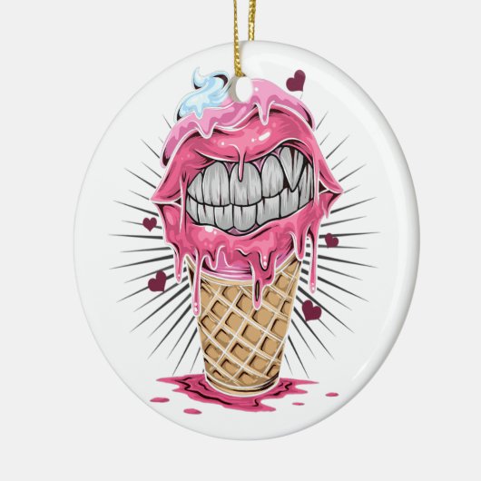 アイスクリームの唇と歯がバレンタインのアートワークとして セラミックオーナメント (左)