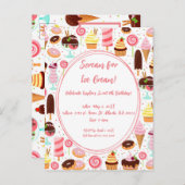 アイスクリームの女の子に悲鳴を上げるかわいい誕生日 インビテーションポストカード (正面/裏面)