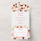アイスクリームの女の子に悲鳴を上げるかわいい誕生日 オールインワン招待状 (内側)