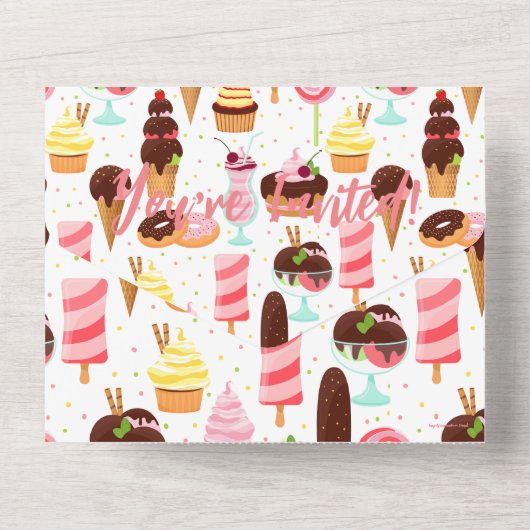 アイスクリームの女の子に悲鳴を上げるかわいい誕生日 オールインワン招待状 (裏面)