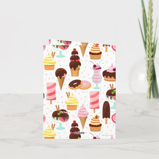 アイスクリームの女の子に悲鳴を上げるかわいい誕生日 サンキューカード (裏面)