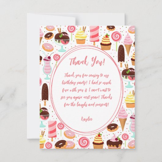 アイスクリームの女の子に悲鳴を上げるかわいい誕生日 サンキューカード (正面)