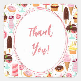 アイスクリームの女の子に悲鳴を上げるかわいい誕生日 スクエアシール