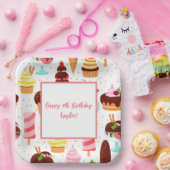 アイスクリームの女の子に悲鳴を上げるかわいい誕生日 ペーパープレート (パーティー)