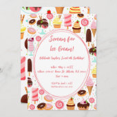 アイスクリームの女の子に悲鳴を上げるかわいい誕生日 招待状 (正面/裏面)