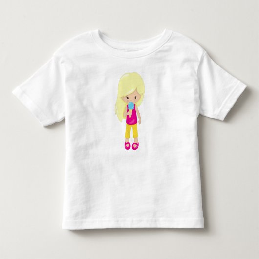 アイスクリームの少女、金髪、かわいい女の子 トドラーTシャツ (正面)