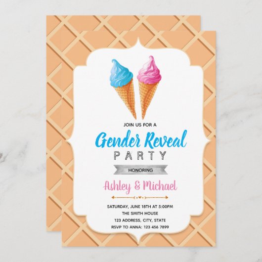 アイスクリームの性別の表示パーティの招待状 招待状 (正面/裏面)