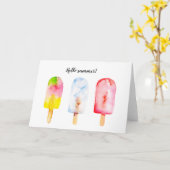 アイスクリームの水彩画の絵画。 こんにちは夏! カード (黄色い花)