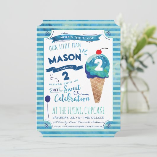 アイスクリームの社会的なバースデーパーティ招待状-男の子 招待状 (スタンド正面)