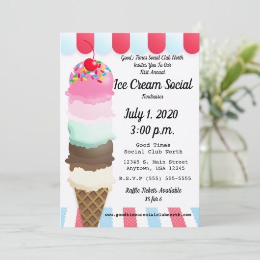 アイスクリームの社会的な募金活動の招待状 招待状 (スタンド正面)