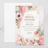 アイスクリームの花飾り付きアイスクリームコーン 招待状 (正面/裏面)