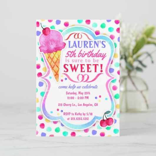 アイスクリームの菓子は誕生日のパーティの招待状を扱います 招待状 (スタンド正面)
